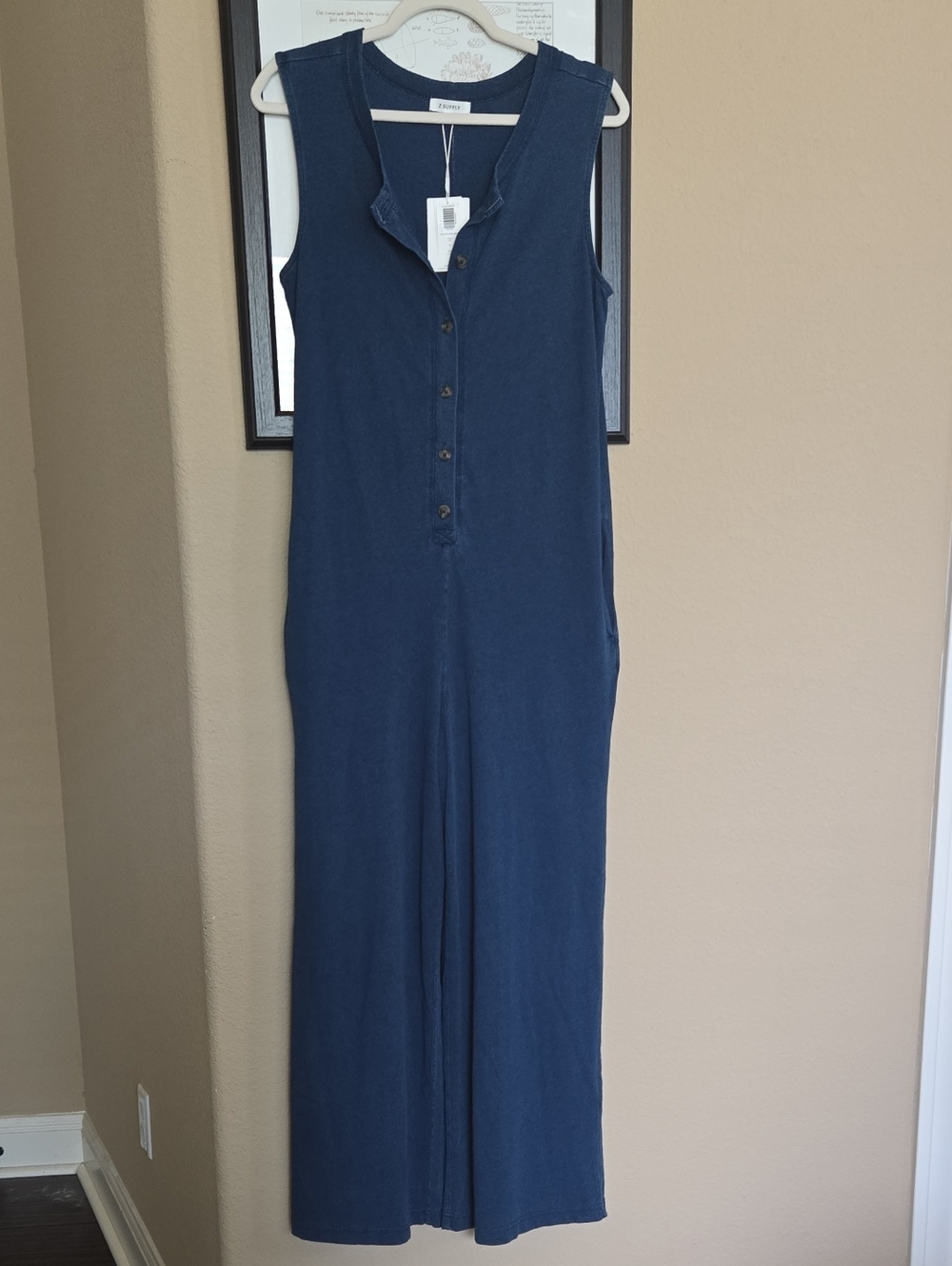 NEW Z Supply Fiona Jersey Denim Jumpsuit 100% Cotton Indigo Blue Color - S - Picture 3 of 8